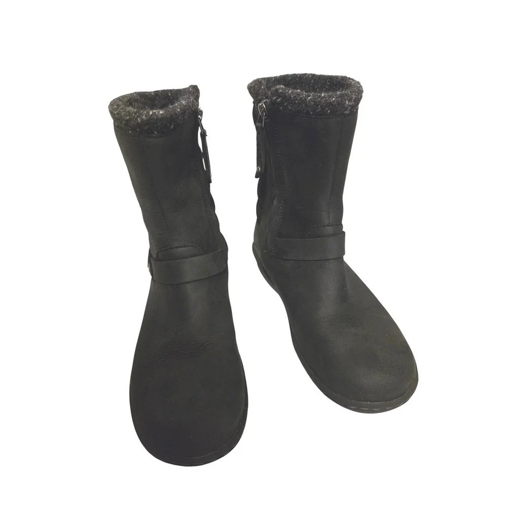 Teva Foxy Mid‎ Waterproof Boots Black Leather Quilted Knit Women Size 5 1012439